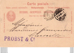88Fo  Carte Postale Entier 1890 Suisse Langnau Probst & Co à Messageries Maritimes Marseille - Langnau Im Emmental