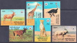 Niger 1978,  WWF, Giraff, Ostric, Leopard, 6val - Autruches