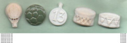 Lot N°7 De 5 Féves Anciennes Porcelaine Biscuit Mate Et Brillante Dont 1 Polychrome Ballon Tambour 13 Mongolfiére - Oude