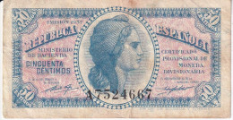 BILLETE DE ESPAÑA DE 50 CTS DEL AÑO 1937 LETRA A - REPUBLICA ESPAÑOLA - Altri & Non Classificati