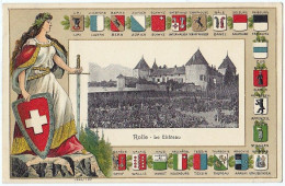 CPA Gaufrée De ROLLE (Suisse) – Très Jolie. Le Château, Blasons Des Cantons Suisses. - Rolle