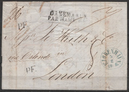Danemark - L. Datée 3 Février 1848 Càd KJOBENHAVN Pour LONDON Via Ostende - Griffe "DANEMARUK / PAR HAMBURG" - Double Gr - ...-1851 Prefilatelia