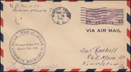 Sonderflug Visit Of Rear Admiral Richard E. Byrd Winston-Salem 13.3.1931 - Autres & Non Classés