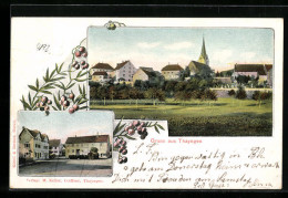 Passepartout-AK Thayngen, Ortspartie, Ortspanorama Mit Kirche - Thayngen
