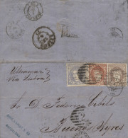 Ø 107, 108 Y 109 En Envuelta De Barcelona A Buenos Aires (Argentina), El 6/4/1871. Precioso Franqueo Tricolor. - Briefe U. Dokumente