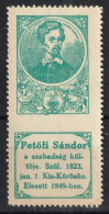 Petőfi Sándor Poet Writer Revolution Hungary 1898 1914 History Portraits Label Cinderella Vignette Lyre Music Instrument - Autres & Non Classés