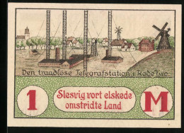 Notgeld Brunde, 1920, 1 Mark, Den Traadløse Telegrafstation I Rødekro Und Valutastigning Mit Dorfszene - Denmark