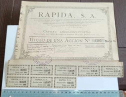 BARCELONA - SPAIN  1942 " RAPIDA, S. A. "  SOCIETE'  ANONIME_ En  VALEUR  De 1000 PESETAS - A - C
