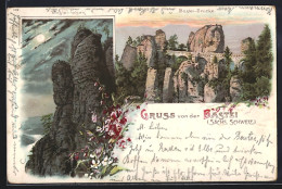 Lithographie Lohmen / Sächsische Schweiz, Bastei, Der Felsen Und Die Brücke - Bastei (sächs. Schweiz)