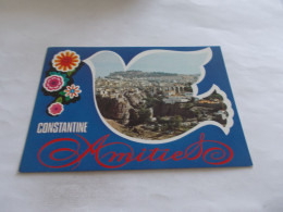 Delcampe - AMITIES DE CONSTANTINE ( ALGERIE ) BELLE VUE GENERALE DANS UN OISEAU AVEC DES FLEURS - Konstantinopel
