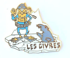 Pin's LES GIVRES - Plongeur Et Phoque Ou Otaries Sur La Banquise - Alpes Trophées - P021 - Tauchen