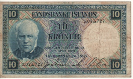 ICELAND  10 Kronur   P28  L. 15.04.1928   ( Jón Sigurðsson  +  Waterfall At Back ) - Islande