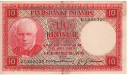 ICELAND  10 Kronur   P33  L. 15.04.1928   ( Jón Sigurðsson  +  Waterfall At Back ) - Islande