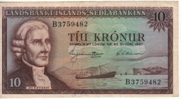 ICELAND  10 Kronur   P38a L. 21.06.1957 	 Error: "REYKJAVÍKURHOFN" On Back Spelling On Back"   ( Jón Eiríksson ) - Islande