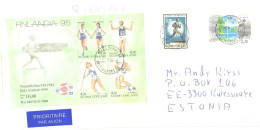 Finland Registered Cover With Stamps And Finnish Post Label, Block Summer Sport, Europa Cept, 1995 - Briefe U. Dokumente