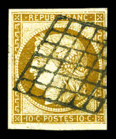 N°1, 10c Bistre Obl Pc 1698. TB (signé Brun/Calves)  Qualité: Oblitéré  Cote: 365 Euros - 1849-1850 Ceres