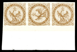 * N°3d, 10c Bistre-brun, Timbre Couché Au Centre D'une Bande De Trois Bas De Feuille, Très Jolie Couleur Foncé. SUPERBE  - Eagle And Crown
