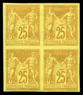 * N°44, 25c Jaune-bistre En Bloc De Quatre, Très Jolie Pièce. SUPERBE (signé Brun/certificat)  Qualité: *  Cote: 4850 Eu - Sage