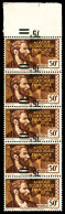 ** N°139, France-Libre. Surcharge Renversée Et à Cheval En Bande Verticale De 5 Exemplaires Cdf Dont Un Timbre Sans Surc - Unused Stamps