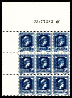 ** N°214a, 1F50 Bleu, Double Impression En Bloc De 9 Exemplaires Cdf. TTB (certificat)  Qualité: **  Cote: 1170 Euros - Unused Stamps
