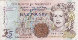 BILLET De BANQUE GUERNESEY Five Pounds 5 £ De 1991 N° Série D 181069 - Guernsey - Guernsey