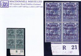 Ireland 1922 (Feb) Dollard Rialtas 5-line Overprint On 4d Rare Control R21 Imperf Block Of 4 Mint - Ungebraucht