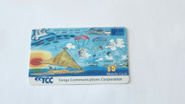 TONGA-(TO-TCC-UCM-0001-101231)-Boat & Parachutes(Yellow-($5)(7)(477831733226)(5759247)-used Card - Tonga