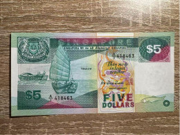 Singapore，5 Dollars ，1989，pick 19，first Prefix A/1，rare，GEM UNC Condition - Singapore