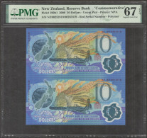 New Zealand 10 Dollars Uncut Sheet 2x1 P-190b1 2000 PMG 67 EPQ TOP POP - New Zealand