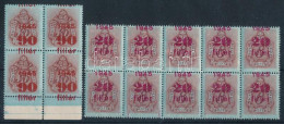 ** 1945 Kisegítő Portó 20f/8f 10-es Tömb A Felülnyomat Eltolódásával + 90f/36f ívszéli Négyestömb Elcsúszott Felülnyomat - Other & Unclassified