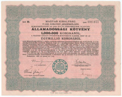 Budapest 1925. "Magyar Királyság 5%-kal Kamatozó Járadékkölcsön" államadóssági Kötvény 1.000.000K-ról T:F - Unclassified