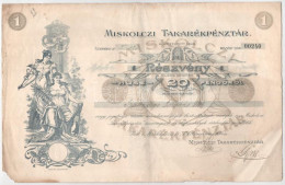 Miskolc 1926. "Miskolczi Takarékpénztár" Részvénye 20P-ről Szelvényekkel T:F Foltos - Unclassified