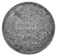 Finnország 1917. 25p Ag T:XF-VF, Patina Finland 1917. 25 Pennia Ag C:XF-VF, Patina Krause KM#19 - Unclassified