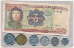 Kuba 1915-2003. 1c - 3P + 2003. 1P + 1995. 3P "Ernesto Guevara" T:F Az érmék A Kartonhoz Ragasztva Cuba 1915-2003. 1 Cen - Unclassified