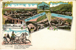 * T2/T3 Mödling, Klausen Mit Elektrischer Bahn, Breite Föhre, Vorderbrühl, Hinterbrühl. Art Nouveau, Floral, Litho (EK) - Unclassified