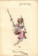 T2/T3 1900 Lady Art Postcard, Swing. Szénásy, Litho (fl) - Unclassified
