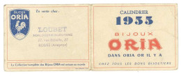 Calendrier Dépliant Bijoux Oria 1955 - Tampon Loubet Horlogerie-bijouterie Rodez - Kleinformat : 1941-60