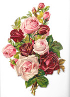 Chromo Image Découpis Fleurs " Bouquet De Roses " Gaufrées - Fleurs