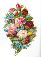 Chromo Image Découpis Fleurs " Bouquet De Roses " Gaufrées - Fleurs