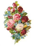 Chromo Image Découpis Fleurs " Bouquet De Roses " Gaufrées - Fleurs