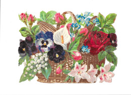 Chromo Image Découpis Fleurs " Panier D'un Bouquet De Fleurs " Gaufrées - Fleurs