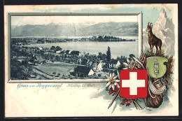 AK Rapperswyl, Ortsansicht Mit Passepartoutrahmen Gams Und Schweizer Wappen - Gams