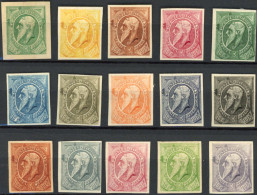 Delcampe - [(*) SUP] Léopold II : Superbe Lot De 15 Essais De Couleurs Sur Papier épais Type Petitot - Prove E Ristampe