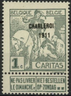 Delcampe - [** SUP] N° 100-cu, Surcharge 'Charleroi 1911' Fortement Déplacée Vers Le Centre - Fraîcheur Postale - Altri & Non Classificati