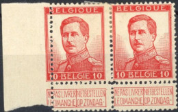 Delcampe - [* SUP] N° 123-cu, 10c Rouge En Paire - Piquage à Cheval - Altri & Non Classificati