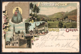 Lithographie Odern, Restaurant Zum Nussbaum, L'Église Avec Gnadenbild, Vue Générale - Andere & Zonder Classificatie