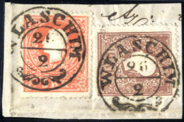 Delcampe - Piece "Wlaschim", RDo-f 2 X Auf Briefstück Mit 5 + 10 Kr. Kaiserkopf Nach Links Type II, 75 Punkte, ANK 13,14 II - Sonstige & Ohne Zuordnung