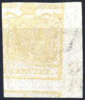 O 1850, 1 Kr. Gelbocker In Type Ib, Doppelseitiger Druck Mit Zweiteiliger Aufrechtstehender Wasserzeichen, Entwertet "Ma - Other & Unclassified