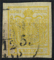O 1850, 1 Kr. HPIII Kadmiumgelb, Gestempelt, Befund Dr. Ferchenbauer VÖB (ANK1HIII) - Other & Unclassified