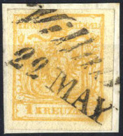 Piece 1850, Briefstück Frankiert Mit 1 Kr. Kadmiumgelb In Type III HP, Entwertet "Villach 22 MAY", ANK 1c / HP - Other & Unclassified